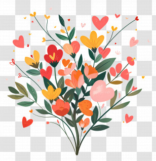 Bouquet Of Flowers - Colorful Flower Bouquet With Hearts Transparent PNG