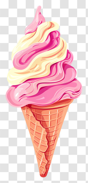Ice Cream Cone - Pink And Yellow Ice Cream Cone Illustration Transparent PNG