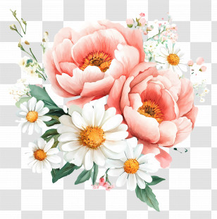 Pink Bouquet - Peony And Daisy Flower Arrangement Transparent PNG