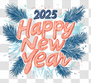 2025 Happy New Year - Happy New Year 2025 Text With Decorations Transparent PNG