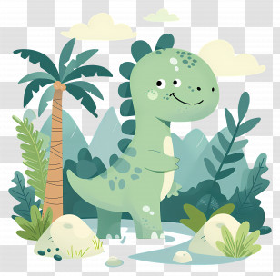 Cartoon Dinosaur - Cute Cartoon Dinosaur In Prehistoric Jungle Transparent PNG