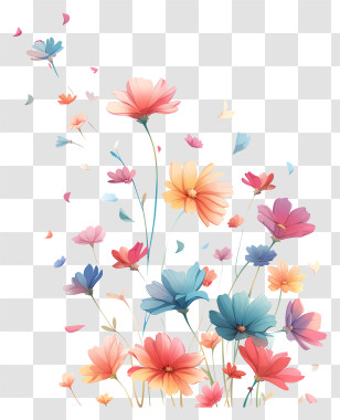 Flying Flowers - Illustration Of Colorful Flowers In Bloom Transparent PNG