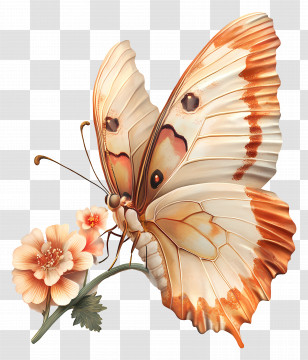 Butterfly On Flower - Orange Butterfly On Flower Transparent PNG