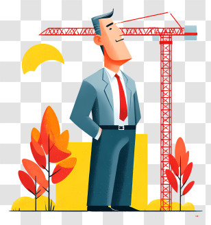 Business Rebuilding - Confident Businessman With Construction Crane Transparent PNG