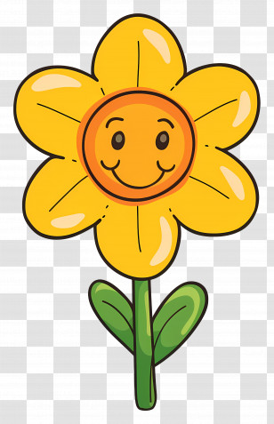 Flower Emoji - Cartoon Smiling Yellow Flower Doodle Transparent PNG
