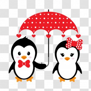 Penguin Cartoon Couple Illustration - Drawing - Umbrella Penguins Transparent PNG