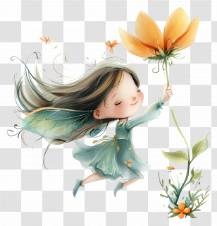 Girl - Girl Flying With Flowers Illustration Transparent PNG