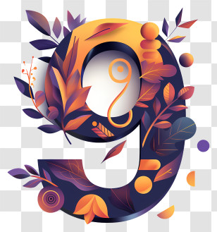 Number 9 - Autumn Floral Number 9 Transparent PNG