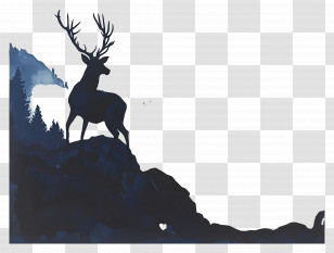 Deer Silhouette - Majestic Deer Silhouette On Mountain Transparent PNG
