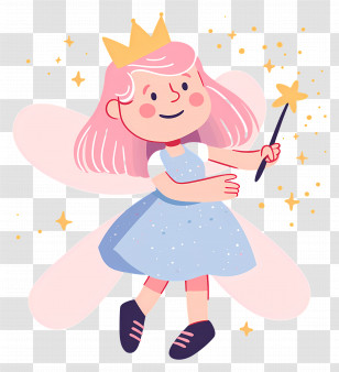 Cartoon Fairy - Fairy Girl With Crown And A Magic Wand Transparent PNG