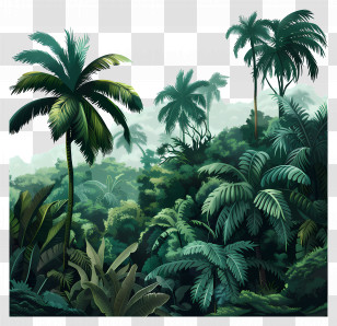Jungle Rainforest - Lush Tropical Jungle With Towering Palm Trees Transparent PNG