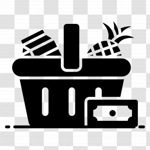 Shopping Basket - Shopping Basket With Groceries And Money Transparent PNG