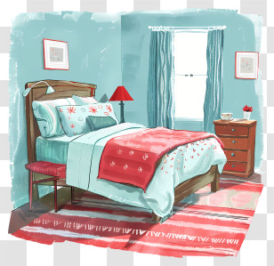 Bed Room Cartoon - Cozy Bedroom With Bed And Decorative Elements Transparent PNG