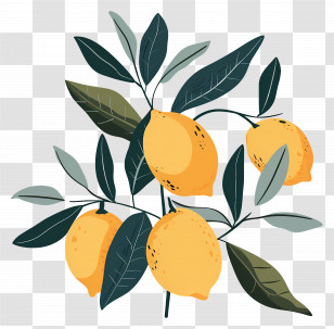 Lemons With Leaves - Illustration Of A Lemon Tree With Fruit Transparent PNG