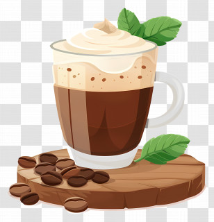 Watercolor Coffee - Coffee With Cream And Mint In A Glass Mug Transparent PNG