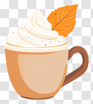 Autumn Coffee - Coffee Cup With Whipped Cream And Autumn Leaf Transparent PNG