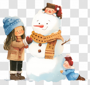 Make A Snowman - Kids Building Snowman In Winter Scene Transparent PNG