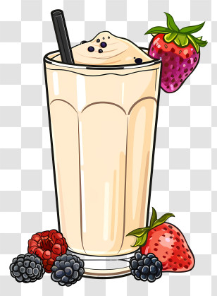 Vegan Protein Shake - Delicious Strawberry Milkshake With Berries Transparent PNG