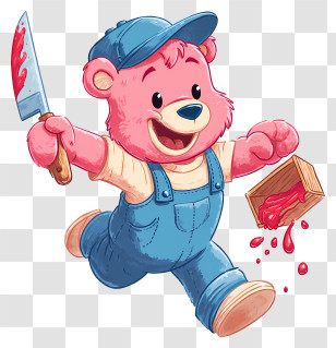 Cartoon Pink Bear Holding Knife - Cartoon Bear With Knife Transparent PNG