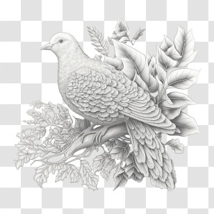 3d Dove
 - Detailed Bird Drawing On Branch Transparent PNG