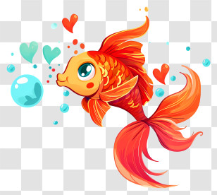 Cartoon Valentine Fish - Goldfish With Bubbles Transparent PNG