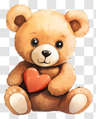 Watercolor Teddy Bear - Adorable Teddy Bear Holding Red Heart Transparent PNG