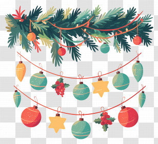 Christmas Balls On A Branch - Colorful Christmas Decoration Garland Transparent PNG
