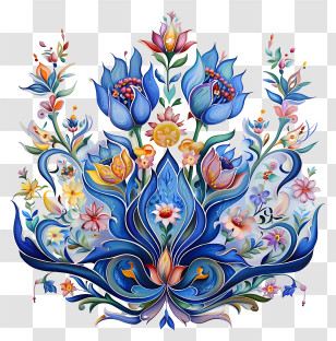 Eid Al Fitr - Colorful Floral Design With Blue Flowers Transparent PNG