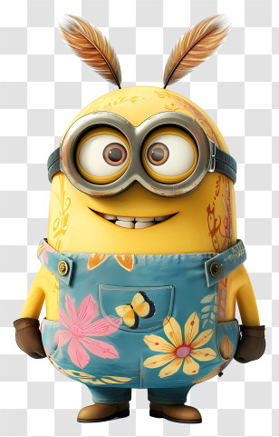 Minion - Cheerful Yellow Cartoon Character In Floral Overalls Transparent PNG