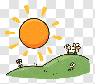 Sun On Green Hill - Sunny Landscape With Flowers Transparent PNG