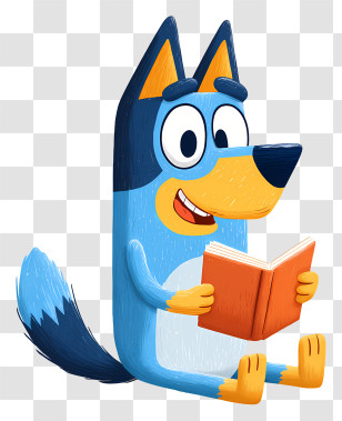 Bluey Reading - Blue Dog Character Reading A Book Transparent PNG