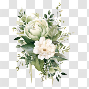 Wedding Floral Invitation Design - White Flowers And Greenery Bouquet Transparent PNG