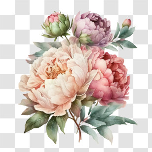 Hand Painted Peony
 - Floral Arrangement Of Pastel Peonies Transparent PNG