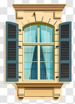 Window - Arched Window With Blue Shutters Illustration Transparent PNG