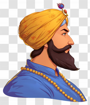 Guru Govind Singh Jayanti - Cartoon Man With Turban And Beads In Traditional Outfit Transparent PNG