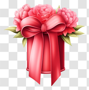 Pink Gift Box - Elegant Gift Box With Flowers And Pink Ribbon Transparent PNG