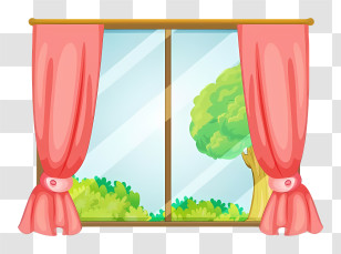 Icon - Open Window With Red Curtains And Scenic View Transparent PNG