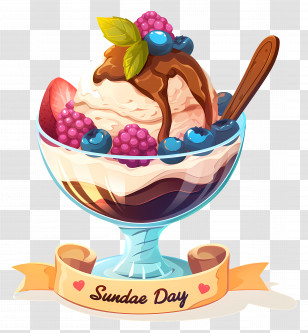National Sundae Day - Delicious Ice Cream Sundae With Fruit Topping Transparent PNG