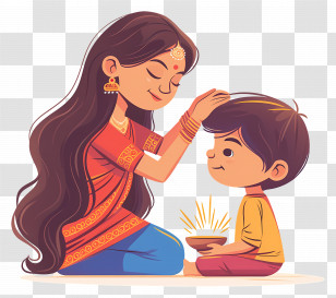 Bhai Dooj - Mother Blessing Child In Traditional Outfit Transparent PNG