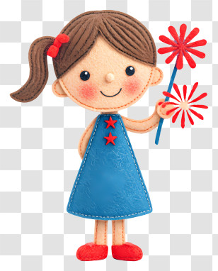 Little Girl With Firework - Felt Doll With Flowers Transparent PNG