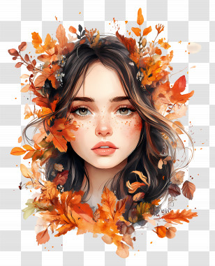 Autumn Girl - Artistic Portrait Of Woman With Autumn Leaves Transparent PNG