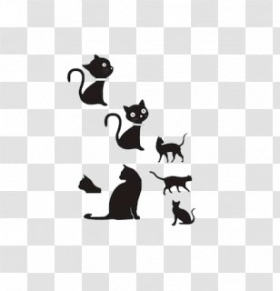 Cat Silhouette Cartoon - Monochrome - Kitten Wallpaper Transparent PNG