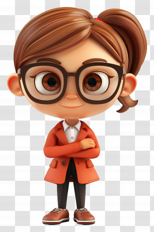 Cartoon Little Girl - Cartoon Girl With Glasses In Brown Coat Transparent PNG