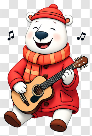 Cute Cartoon Polar Bear - Singing Polar Bear With Guitar Transparent PNG