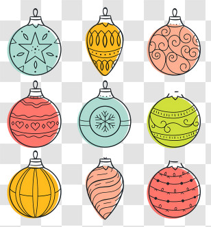 Christmas Ornaments - Set Of Vibrant And Colorful Christmas Ornaments Transparent PNG