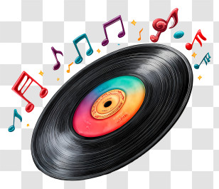 Vinyl Record - Vinyl Record With Colorful Music Notes Transparent PNG