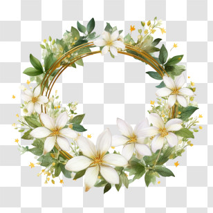 Jasmine Wreath - White Flower Wreath With Green Leaves Illustration Transparent PNG