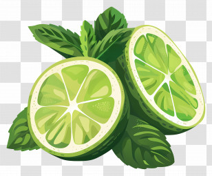 Green Lemon - Lime Slices And Mint Leaves Artwork Transparent PNG
