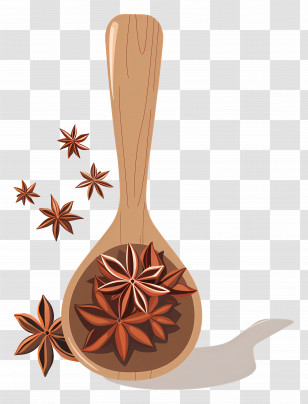 Star Anise - Wooden Spoon With Star Anise Illustration Transparent PNG