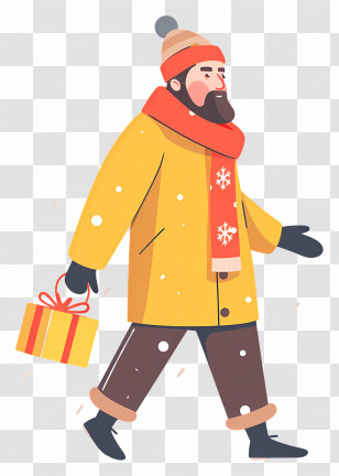 Man - Man With Winter Attire Holding A Gift Transparent PNG